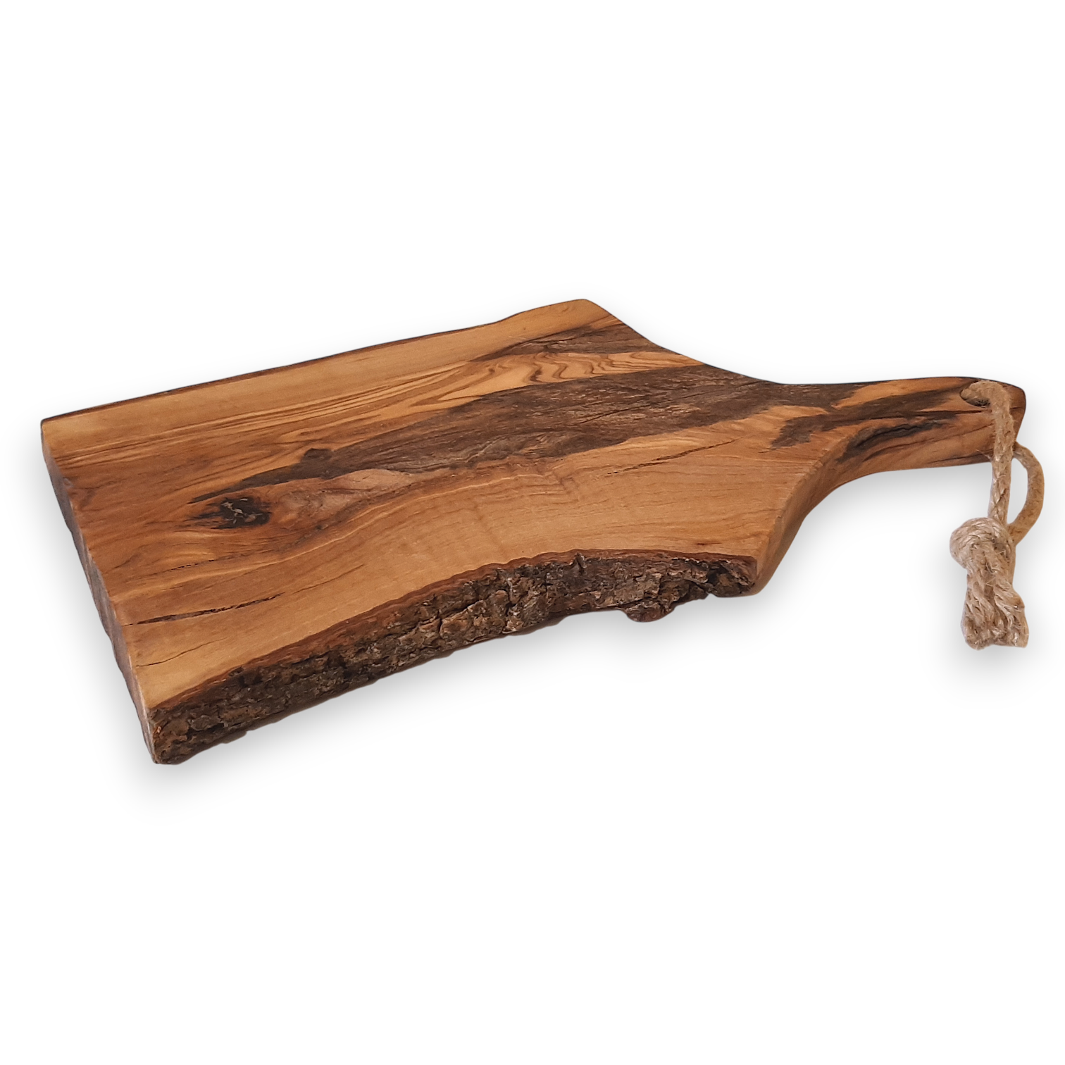 Tábua Irregular em Oliveira (31,5x16,5x2cm) Tabua de cortar em madeira com pegador e corda