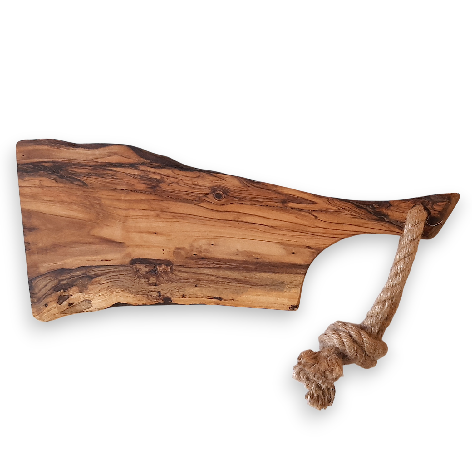 Tábua Irregular em Oliveira (40,5x17x2cm) Tábua rústica de madeira com corda amarrada