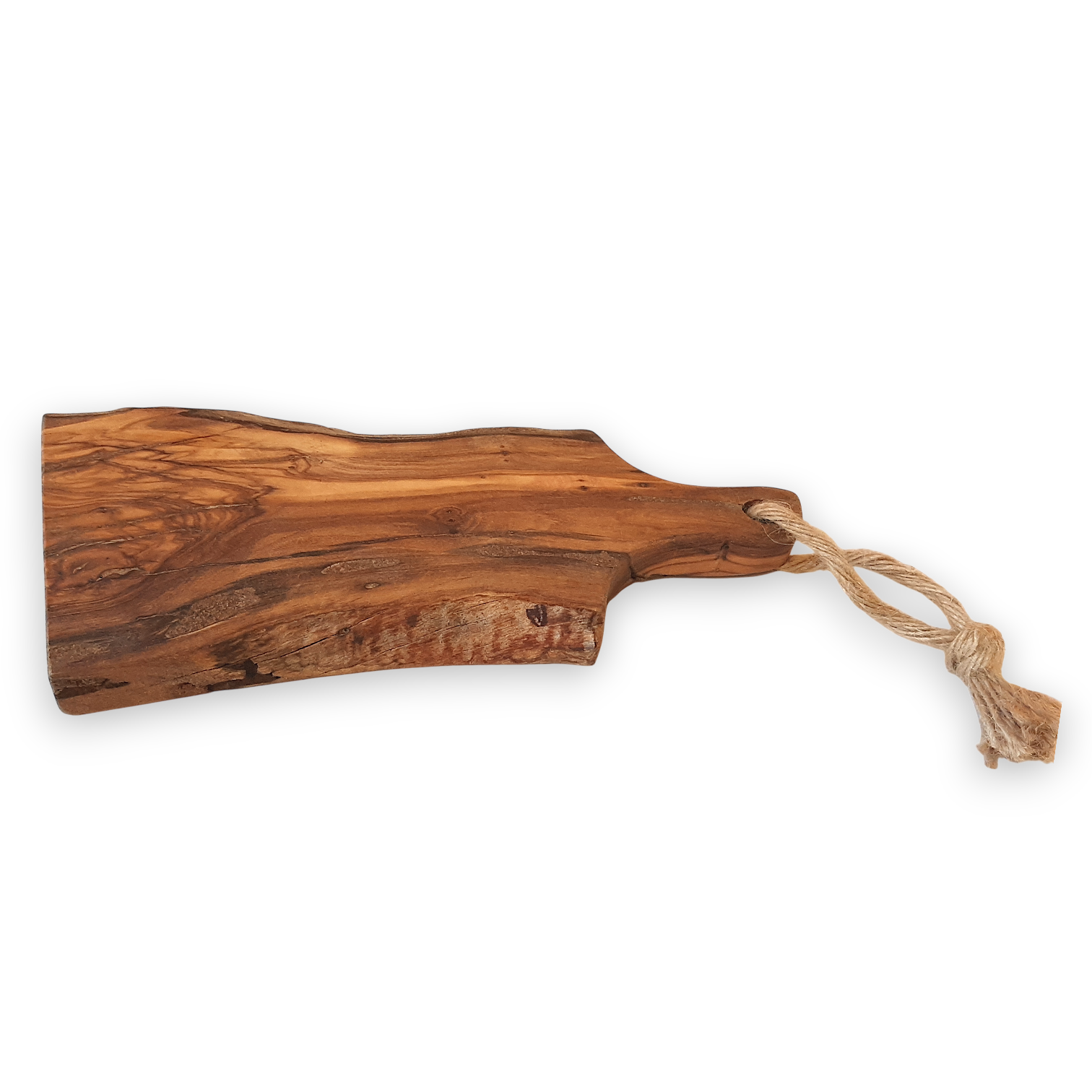 Tábua Irregular em Oliveira (30x14x2cm) Tábua de cortar em madeira natural com corda de ráfia