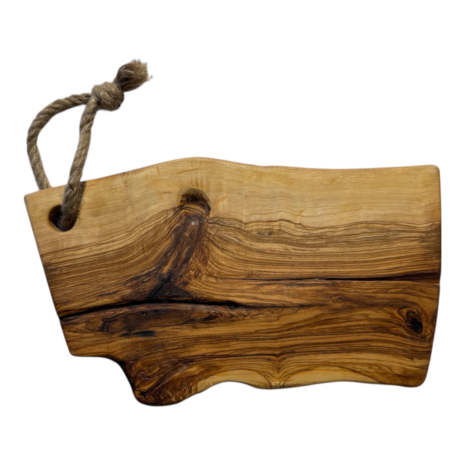 Tábua Irregular em Oliveira (25x14x2 cm) Tábua de cozinha em madeira natural com corda para pendurar