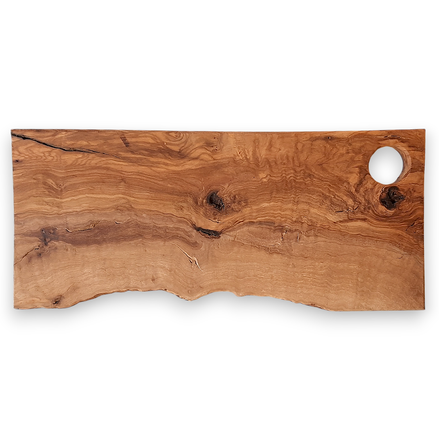 Tábua Irregular em Oliveira (39,5x17,5x2,5cm) Tábua de madeira natural retangular com orifício