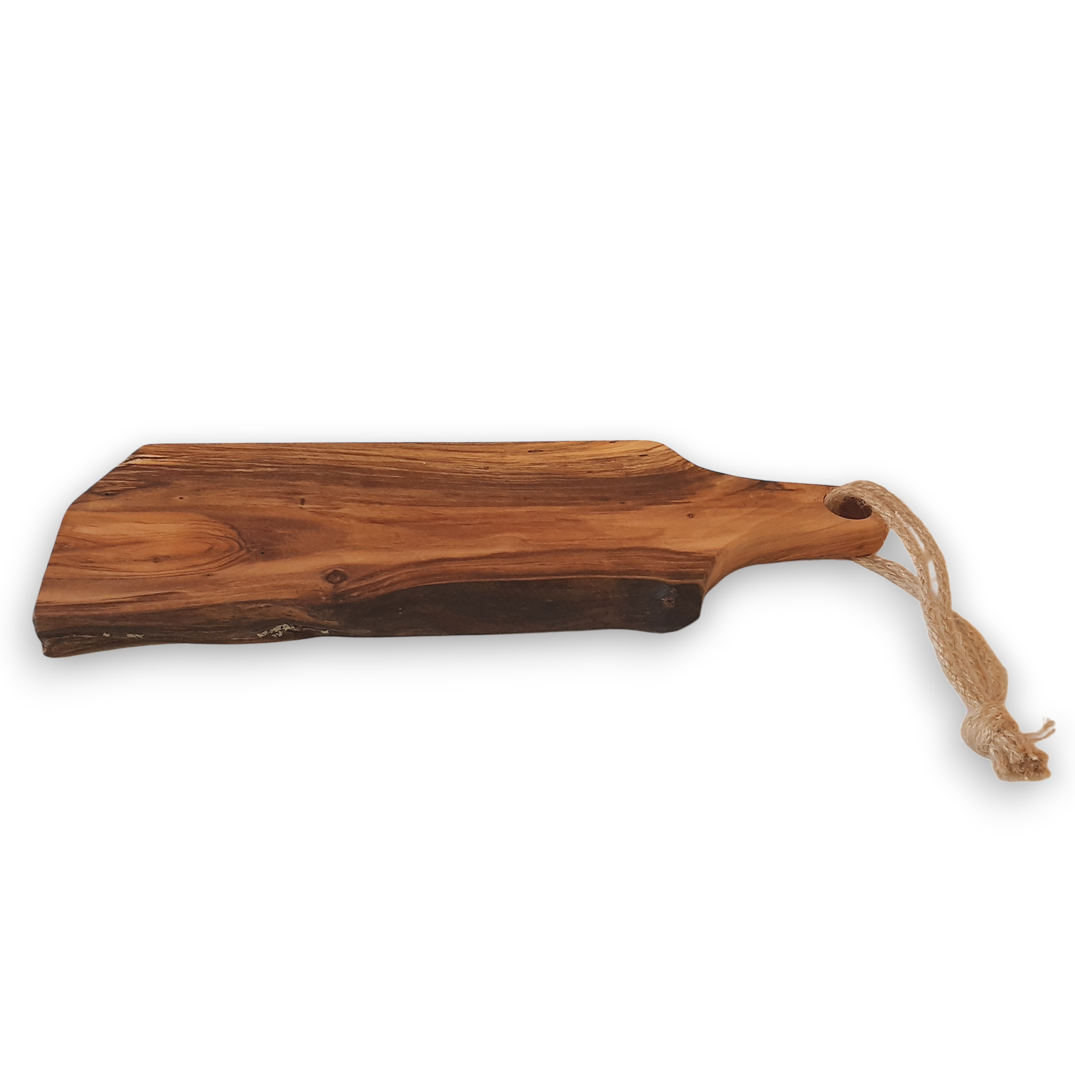 Tábua Irregular em Oliveira (31,5x10x1,7 cm) Tábua de cortar madeira natural com cabo e cordão pendurado