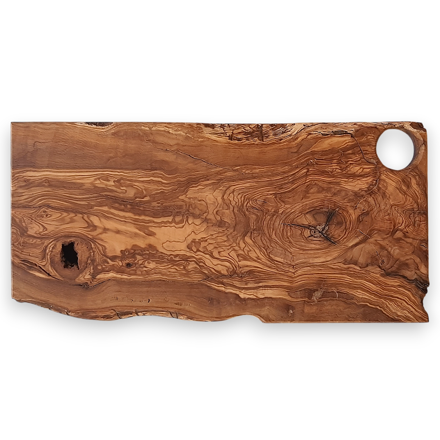 Tábua Irregular em Oliveira (36,5x17,5x2,5cm) Prancha de cozinha em madeira natural com veios e buracos