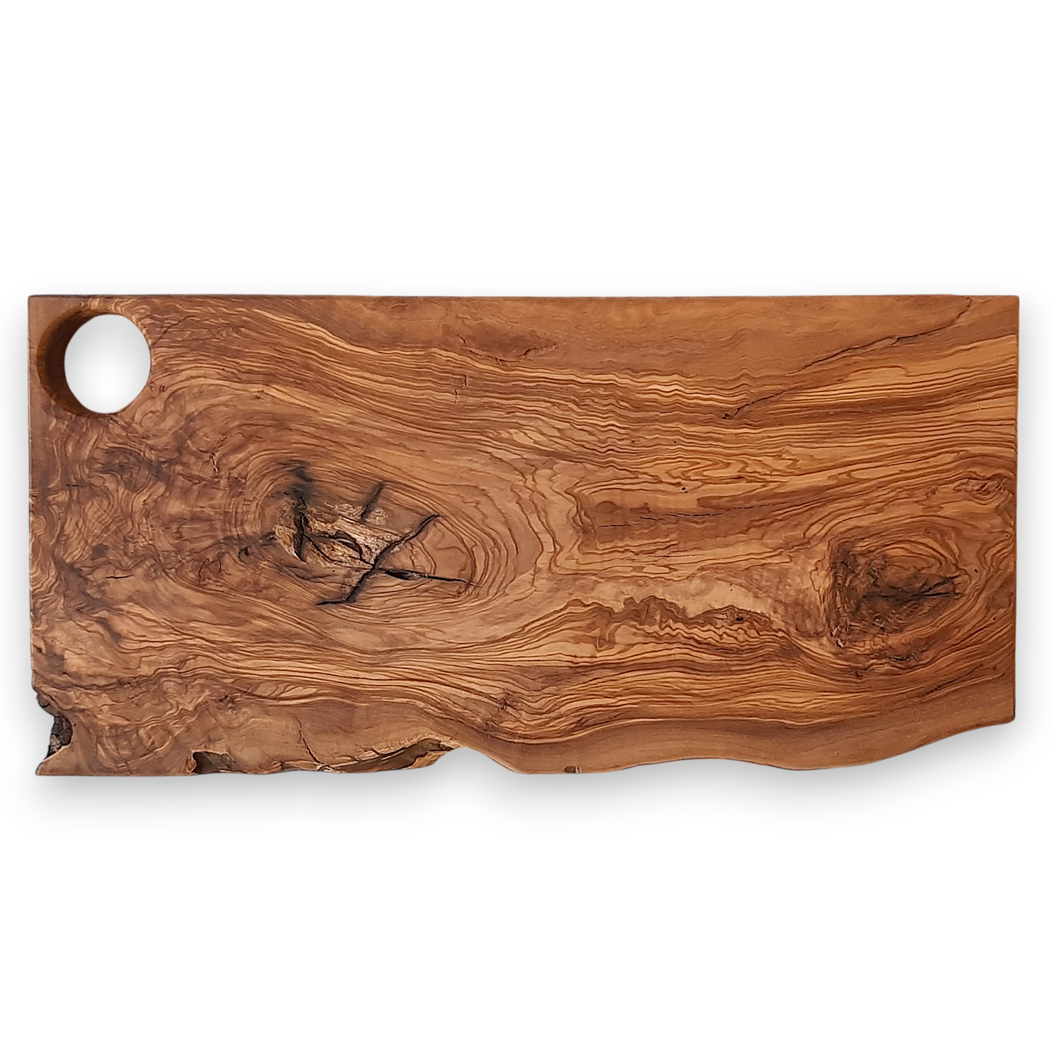 Tábua Irregular em Oliveira (36,5x17,5x2,5cm) Tábua de madeira natural com furo redondo
