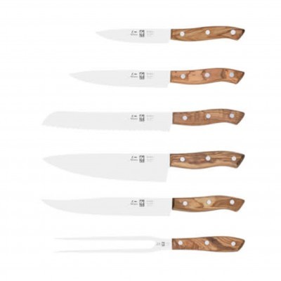 Conjunto de facas de cozinha com cabos de madeira e lâminas em aço inox