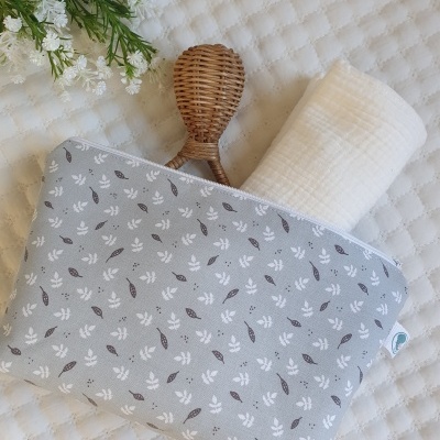 Necessaire Primavera cinza e azul