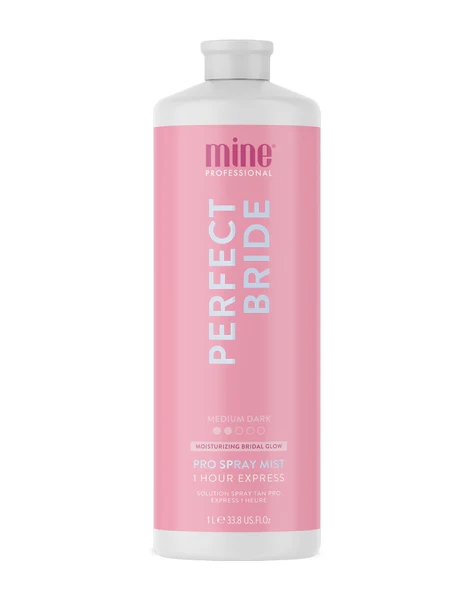 Solução de Bronzeamento Profissional Perfect Bride Pro Frasco rosa com tampo branco de produto cosmetic Mine Professional Perfect Bride
