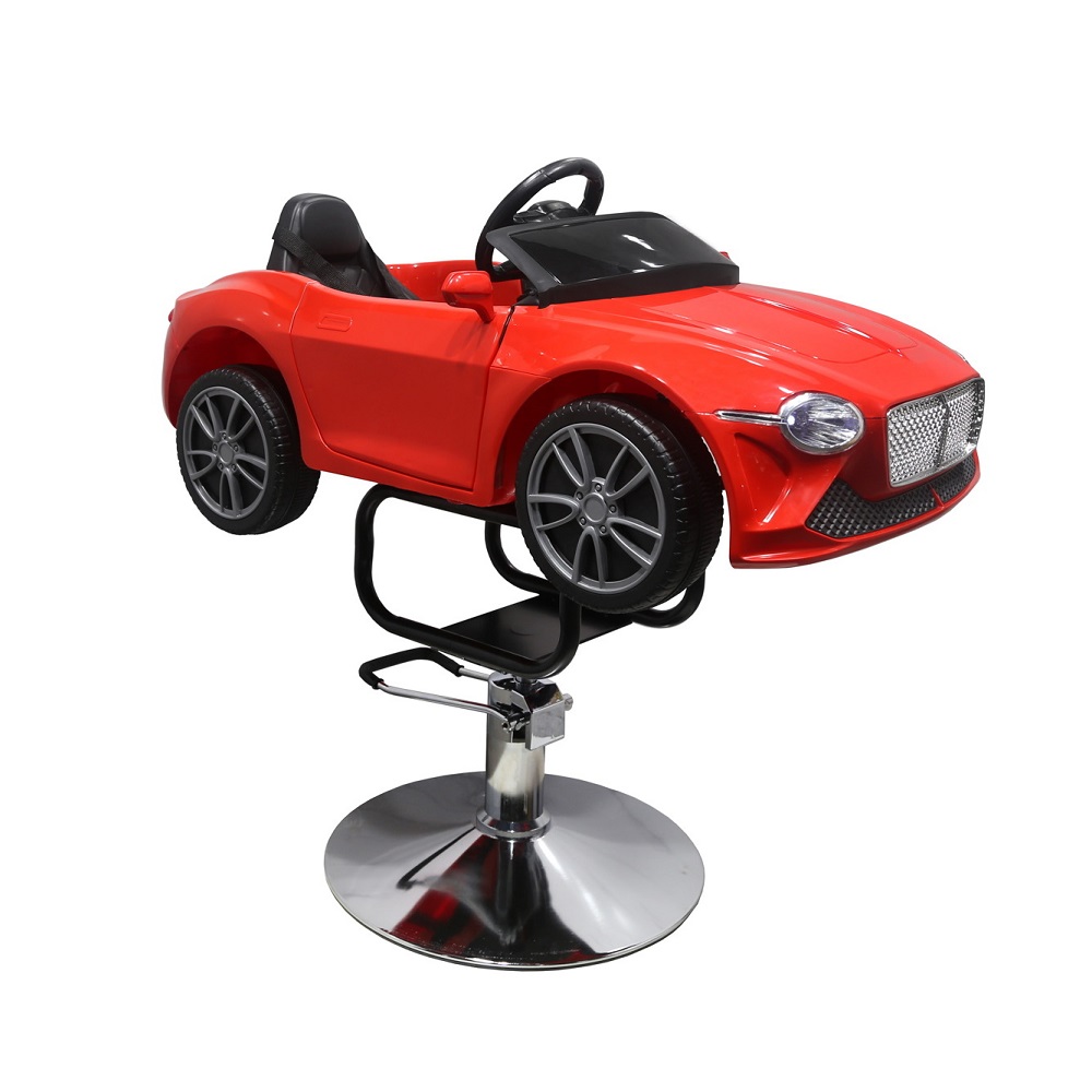 Cadeira de Corte Infantil Criança Carrinho Cadeira infantil em forma de carro vermelho com base metálica cromada
