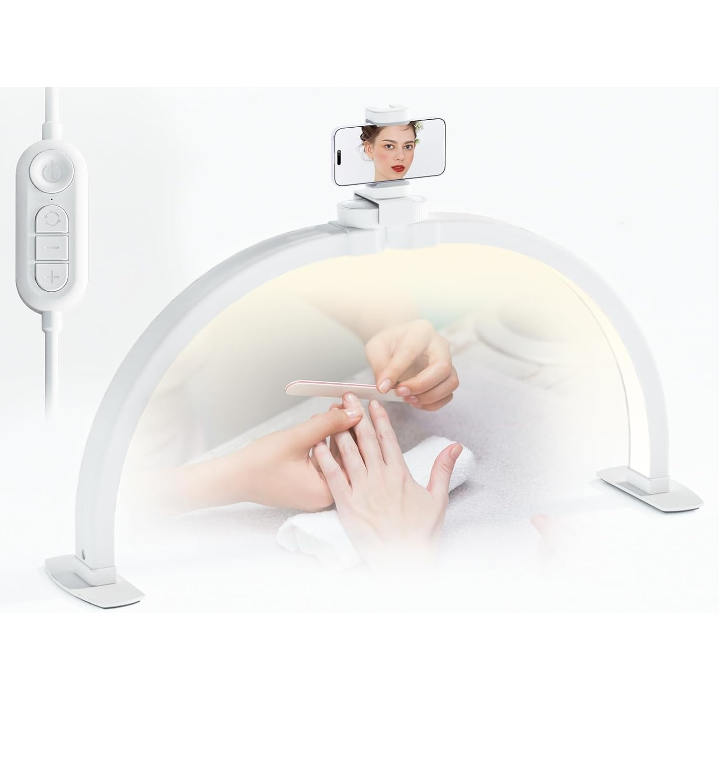 Candeeiro Meia-Lua Branco LED 42W com Suporte para Telemóvel Candeeiro Meia-Lua Branco LED 42W com Suporte para Telemóvel