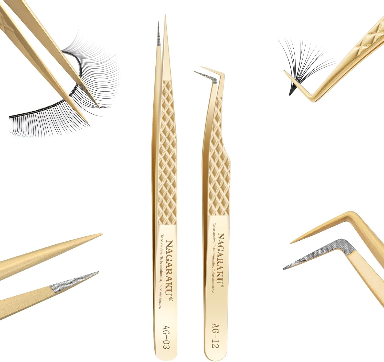 Kit 2 Pinças Nagaraku Gold Inoxidável 03+12 Kit 2 Pinças Nagaraku Gold Inoxidável 03+12