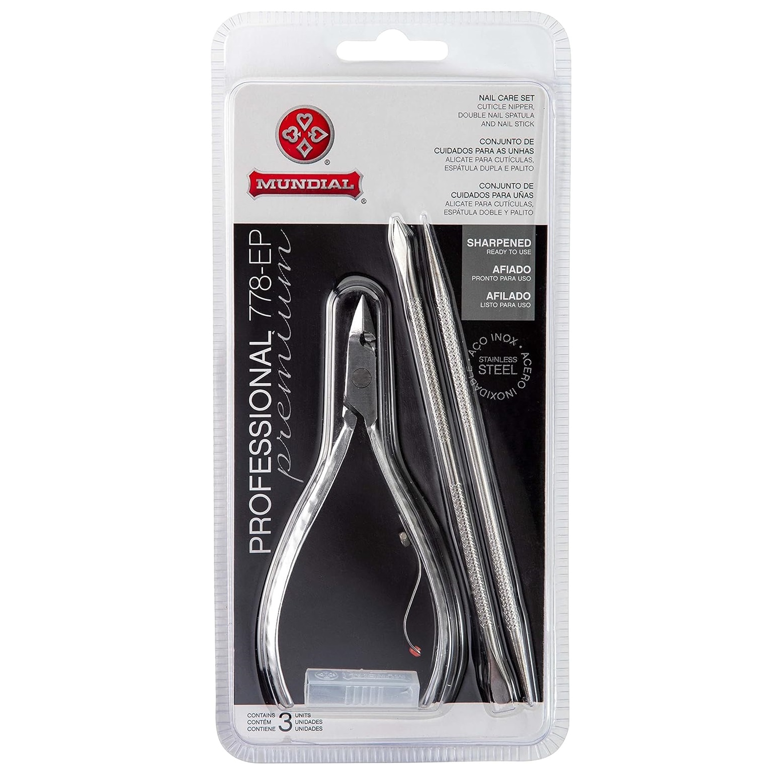 Kit Alicate de Cutícula + Espátula + Palito 778-EP Inox Mundial Kit Alicate de Cutícula + Espátula + Palito 778-EP Inox Mundial
