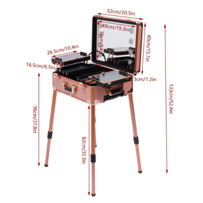 Mala Trolley Camarim Profissional com Luzes LED - Cor Rosa Gold