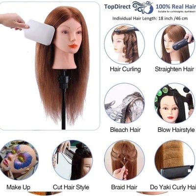 Cabeça de Manequim 45cm 100% Cabelo Humano + Suporte + Acessórios