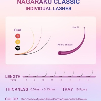 Pestanas Coloridas Nagaraku 0.07 D - Vários Tamanhos