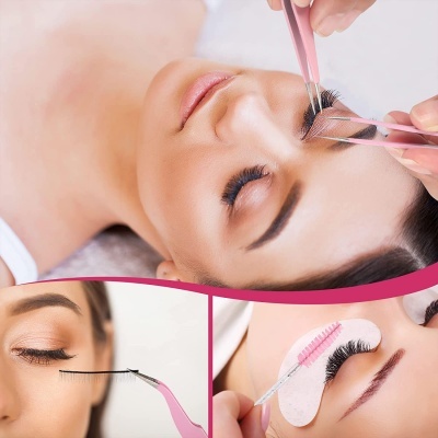 🌸 Kit Ferramentas Extensão de Pestanas Cor de Rosa