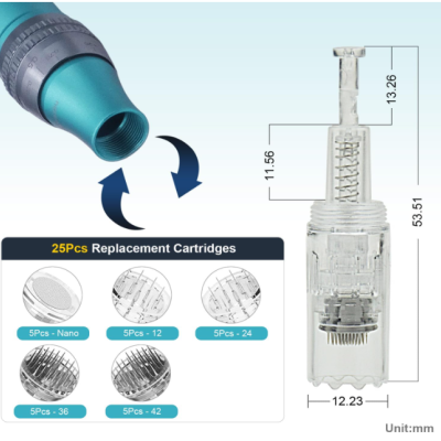 Kit DermaPen Blue Sem Fio + 25 Cartuchos + 2 Baterias