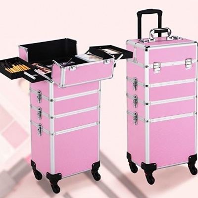 🌸 Mala XXL Profissional Trolley Extensível 4 em 1 Rosa