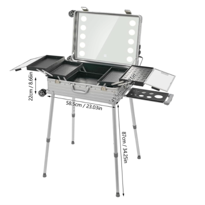 Mala Trolley Camarim Profissional com Luzes LED - Cor Prata