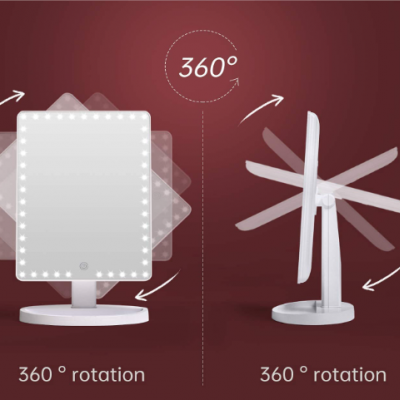 Espelho de Mesa XL LED Ecrã Tátil 360° Ajustável Branco ou Preto