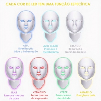 Máscara Led Face e Pescoço 7 Cores Fototerapia