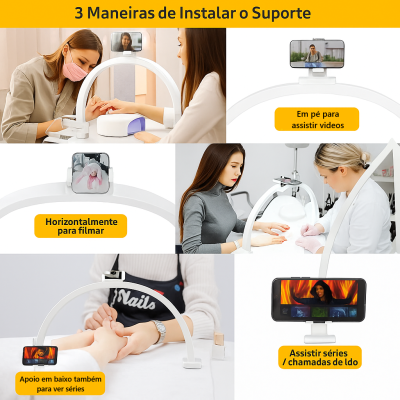 Candeeiro Meia-Lua Branco 76cm – 45W – 10 Níveis de Brilho com Suporte para Telemóvel