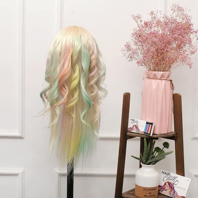 Cabeça de Manequim 60cm com 70% Cabelo Real com Suporte de Mesa + Acessórios