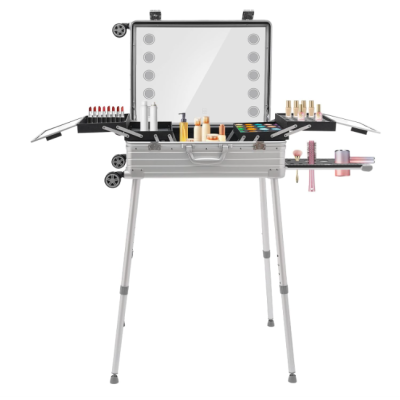 Mala Trolley Camarim Profissional com Luzes LED - Cor Prata