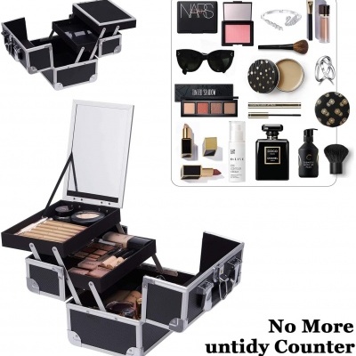 Mala Maquilhagem Profissional Preta com Espelho