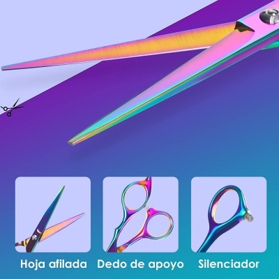 Kit Tesouras Holográficas de Cabeleireiro Barbeiro 6 Peças