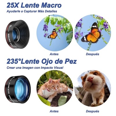 Kit 4 em 1 Lente Macro 25x para Fotos Pestanas Sobrancelhas Lábio Unhas