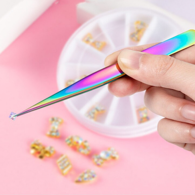 Kit 4 Pinças Aço Inoxidável Holográficas