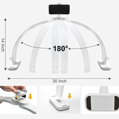 Candeeiro Meia-Lua Branco 76cm – 45W – 10 Níveis de Brilho com Suporte para Telemóvel