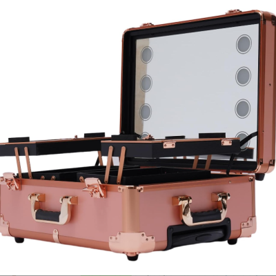 Mala Trolley Camarim Profissional com Luzes LED - Cor Rosa Gold