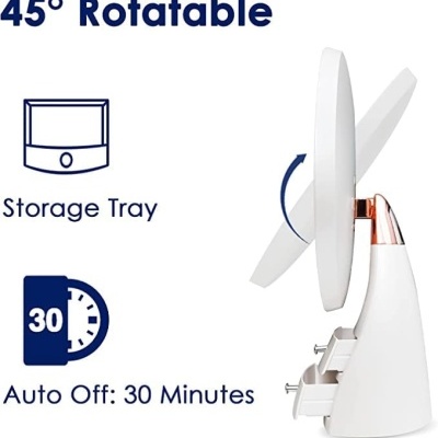 Elegante Espelho de Maquilhagem com Luz USB Ampliação 10X