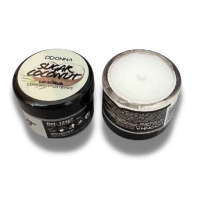 Dois potes pretos pequenos de esfoliante labial DDONNA SUGAR COCONUT