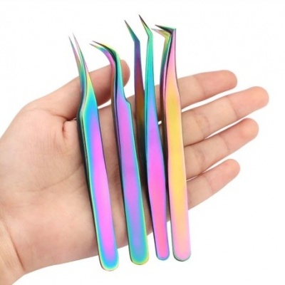 Kit 4 Pinças Aço Inoxidável Holográficas