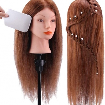 Cabeça de Manequim 45cm 100% Cabelo Humano + Suporte + Acessórios
