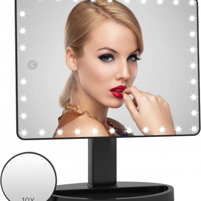 Espelho de Mesa XL LED Ecrã Tátil 360° Ajustável Branco ou Preto