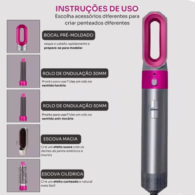 💥 EM ALTA: 5 em 1 Modelador de Cabelo e Secador de Cabelo