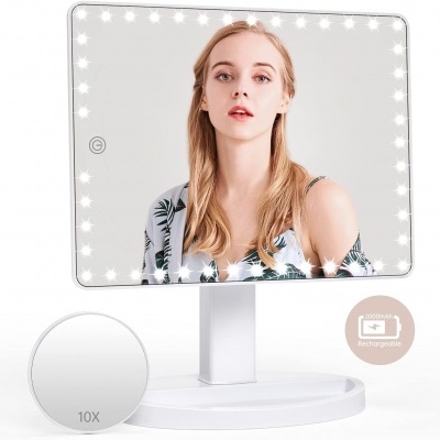 Espelho de Mesa XL LED Ecrã Tátil 360° Ajustável Branco ou Preto
