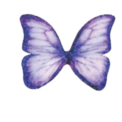 Borboleta estilizada lilás e branca sobre fundo branco