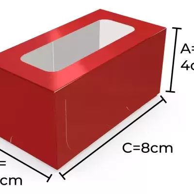 4677 Caixa Vermelha Laminada c/ Visor - 2 Doces - 10 Unidades