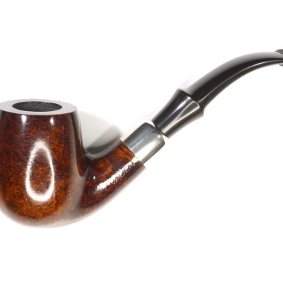 Piteira de cachimbo de madeira castanha com haste preta e anel prateado