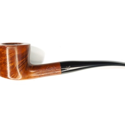 Cachimbo de madeira castanha com bocal preto e gravação