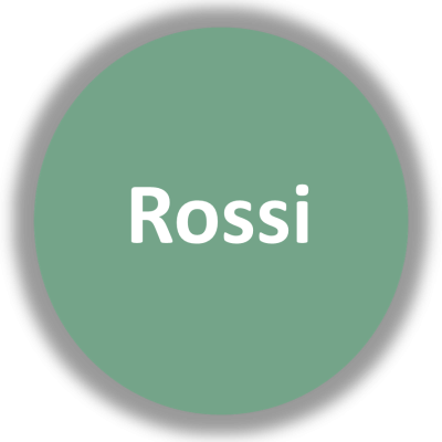 Círculo verde cinza com texto branco 'Rossi'