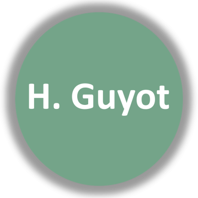 Texto branco 'H. Guyot' num círculo verde-acinzentado