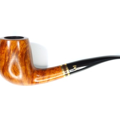 Cachimbo de madeira polido com bocal preto e detalhes dourados