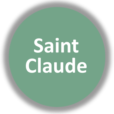 Círculo verde com texto branco 'Saint Claude'