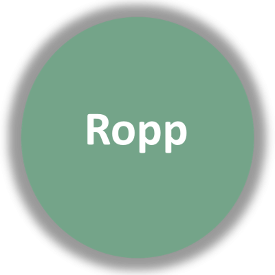 Círculo verde com texto branco 'Ropp' no centro