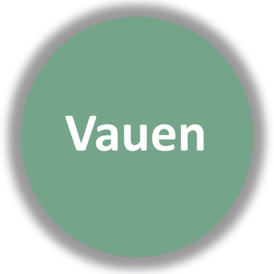 Círculo verde-acinzentado com texto branco 